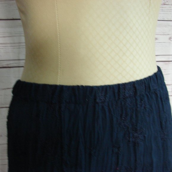 Navy Blue Embroidered Broomstick Layered Skirt PS - Picture 5 of 16
